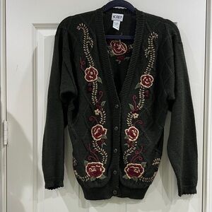 Koret vintage embroidered cardigan size small green floral